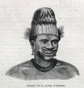 Urbefolkning i New Guinea (New Guinea): naturlig i Utamate-elven. Gravering i "The Illustrous Universe" av Unknown artist