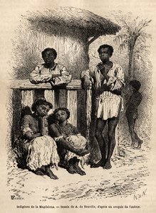 Urbefolkningen i Magdalena (elver), i gatene i byen Mompox (Colombia). Gravering for å illustrere reisen til New Granada, av Dr. Saffray, i 1869, publisert i "" Le tour du monde""" 1872, redigert av Edouard Charton, utgave Hachette, av Unknown artist