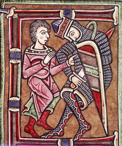 Forbokstav E med David og Uria, ektefelle til Batseba (miniatyr av Unknown artist
