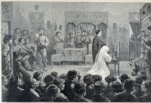 Inne i et kinesisk teater i California, mot slutten av 1800-tallet. av Unknown artist
