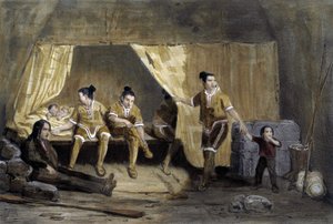 Interiør i en eskimoboks, Frederikshaab, Grønland - litografi av Unknown artist