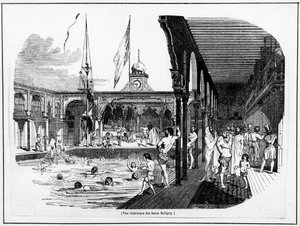 Innvendig utsikt over Deligny Baths - Carnavalet, sd av Unknown artist