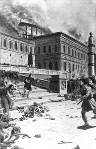 Invasjon og plyndring av Roma av Alaric I, kongen av vestgotene, i 410 (Sac of Rome). Gravering 1800-tallet. av Unknown artist