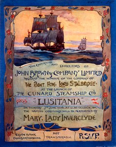 Invitasjon til Lord Stalbridge til å delta på lanseringen av RMS Lusitania av Unknown Artist