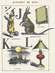 J K L: gjøgler, kenguru, bok, måne, lampe av Unknown artist