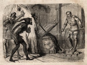 Jacob Van Artevelde (1290-1345) myrdet i 1345 - Jacques (Jacob) Van Artevelde (1287 - 1345), kjent som den vise mannen i Gent, faller under slaget fra borgerskapet i Gent i 1345 - gravering i "" Illustrous People