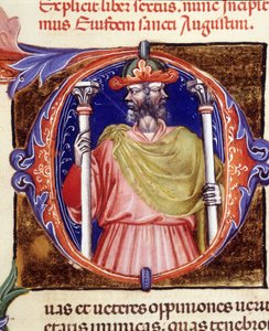 Janus, romersk guddom, to motsatte ansikter - fra et manuskript av "De civitate dei" av Saint Augustine, tidlig på 1400-tallet. Kommunal Bibl. av Rimini. av Unknown artist
