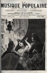 Jean de La Fontaine (Lafontaine) at the premiere performance of the opera “” Astree”” by Pascal Collasse (Colasse) (1649-1709) - engraving in “La musique populaire”” weekly illustrious newspaper - 1882 av Unknown artist
