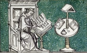 Jean de Meun komponerer romanen om rosen, ca. 1380 (miniatyr) av Unknown artist