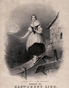 Jenny Lind, svensk sopran, i søvngjengerscenen til Bellinis La sonnambula av Unknown
