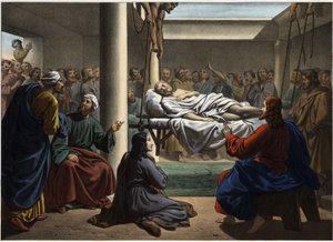 Jesus healing the paralytic of Bethesda. Anonymous engraving from the middle of the 19th century. av Unknown artist