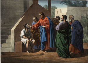 Jesus kriger mannen født blind. Anonym gravering fra midten av 1800-tallet. av Unknown artist