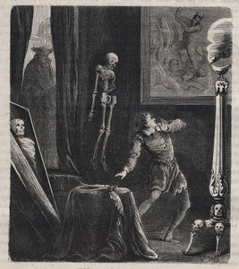 John Chatel (Chastel) (1575-1594) locked up by the Jesuites in the chamber of meditations - before his assassination attempt on King Henry IV of France on 27 December 1594. Engraving of 1879 in “Histoire des societes secretes, politiques et religieuses” by av Unknown artist