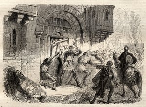 John II Comnenus, Byzantine emperor - The Emperor John II Comnene (1087-1143) at the head of the Greeks driving the door of his Palace in Constantinople - engraving in “” Illustrous Popular Dictionary”” - 1864 - by Joseph Decembre and Edmond Allonier - av Unknown artist