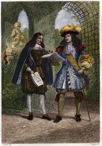 Døperen Johannes (Jean-Baptiste) Colbert (1619-1683) med Ludvig XIV, konge av Frankrike og Navarra (1638-1715). Gravering fra 1800-tallet. Privat samling. av Unknown artist