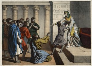 Patriarken Josef, kalt visir av Egypt, blir anerkjent av brødrene sine som fikk ham til å tro på hans død og be om tilgivelse. Anonym gravering fra 1800-tallet. av Unknown artist