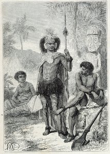 Journey of Captain James Cook (1728-1779): innfødte på Marquesas-øyene - illustrasjon hentet fra "The Great Mariners of the 18th century"" av Unknown artist