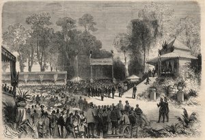 Reisen til Napoleon III (1808-1883) og imponen Eugenie de Montijo (1826-1920) til Rouen: utdeling av priser ved landbrukskonkurransen. Gravering i "" L'Univers illustrious"" av Unknown artist