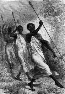 Kabba Righe (Kabba-Righe), King of Ounyoro (in Africa), and his sequel. Engraving in “” Le Journal de la jeunesse”” av Unknown artist