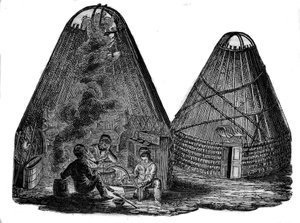 Kalmouks (vestlige mongoler) foran teltet deres. av Unknown artist