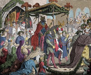 Karl IV går inn i Avignon i 1365 - Karl IV av Luxembourg (1316-1378), romernes keiser gikk inn i Avignon i 1365 - av Unknown artist
