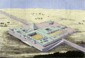 Khursabad (Irak). Gjenoppbygging av palasset til Sargon II, kongen av Assyria fra 722 til 705 f.Kr. Gravering fra 1800-tallet. av Unknown artist