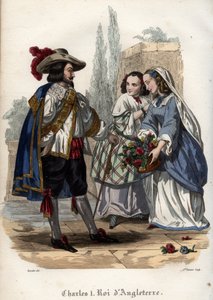 Kong Charles I av England (Charles I Stuart) (1600-1649) forfører unge kvinner. Gravering fra 1842 i «Histoire des popes»» av Maurice Lachatre. Privat samling. av Unknown artist