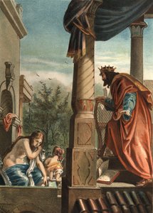 King David and Bethsabee, his future wife in the bath, in “El Culto de la Hermosura” by Juan Justo Huguet, Molinas Hermanos editores av Unknown artist