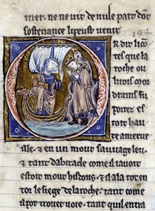 Kong Modreius. Manuskript: Conquest of the Saint Gréal, skrevet 717 år etter lidenskapen til vår herre. Bibliotheque Municipale de Rennes, ms. 255 (Samling av romaner om det runde bord); Paris av Unknown artist