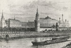 Kreml i Moskva, Russland, gravering fra Free Russia av Unknown artist