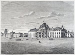 The Military School of the Invalides sett fra Champ de Mars - gravering, ca. 1830 av Unknown artist