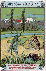 La Cigale et la Fourmi - Fables by Jean de La Fontaine (1621-95) - Chromolithography of the end of the 19th century Private Collection av Unknown artist