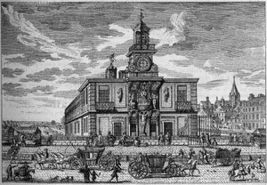 La Samaritaine, vannpumpe plassert på broen Ny gravering fra 1600-tallet. Gravering i "" Nature. Gjennomgang av vitenskap og dens anvendelser på kunst og industri. av Unknown artist