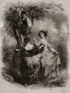 La cueillette des cherries - Illustration pour les confessions” by Jean-Jacques (Jean Jacques) Rousseau (1712-1778) - engraving of 1849 av Unknown artist