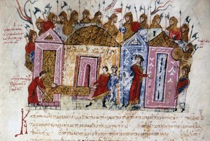 Varangian (Varangian) Armed Guard (danske og svenske vikinger, som reiste gjennom hele elvesystemet i de østlige territoriene og bygde fort, helt til Det Kaspiske hav, og dermed la grunnlaget for det som skulle bli statsrusseren) Miniatyr hentet fra av Unknown artist