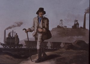 Arbeider, tidlig industriell revolusjon, tidlig på 1800-tallet (farge litho) av Unknown artist
