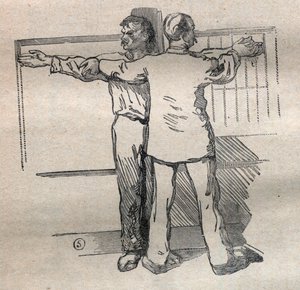 Rettsantropometri eller bertillonnage, metode av Alphonse Bertillon (1853-1914): måling av stor, stor kaliber av våpen - gravering i "La Science francaise" av Unknown artist