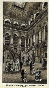 Large staircase of the new Opera (Opera Garnier) in Paris. av Unknown artist