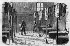 Sainte Anne (Sainte-Anne) asyl i Paris: badet - gravering i ""Le Journal Illustrée"" av Unknown artist