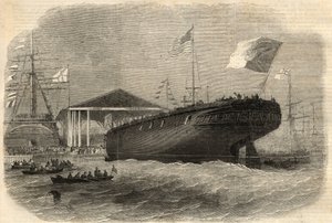 Lansering av den portugisiske korvetten "Sagres"" i Limehouse (London). Gravering i "" The Illustrated London News"" av 5. juni av Unknown artist