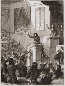 Lazare Nicolas Marguerite Carnot (kallenavnet arrangøren av seieren eller den store Carnot) kunngjorde 1. september av Unknown artist