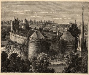 Le Chateau a Fougeres - Brittany - France - engraving in “” PATRIE” - DESCRIPTION PECTUREQUIREQUE DE LA FRANCE EN 6 VOLUES BY LUCIEN HUARD - end 19th century av Unknown artist
