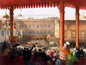 "" Kroningen av keiser Alexander II (1818-1881) den 18.02.1855"" View Of the Crowd - Anonym litografi av Unknown artist
