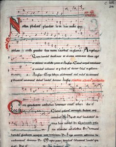 Brosjyre av en pilegrimsguide med tekster fra pilegrimsreisen til Santiago de Compostela (Santiago de Compostella) Fol. 214 r. Fra et manuskript fra 1200-tallet. Arkiv for katedralen i Santiago de Compostela (Santiago de Compostela), Spania av Unknown artist