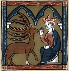 Legend Arthurian: Merlin metamorphosis in five-wood deer visits Jules Cesar. In “” Geschichte der Franzosischen Literatur”” by Hermann Suchier av Unknown artist