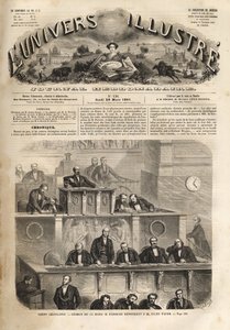 Lovgivende organ - sesjon 14. mars 1861 - Pierre Jules Baroche (1802-1870) svar på Jules Favre (1809-1880) - Det illustrerende universet fra 1861 av Unknown artist