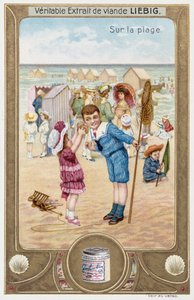 Leibig-kort som viser franske barn på stranden 1890 av Unknown artist