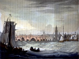 London Bridge og Southwark Cathedral, England. av Unknown artist