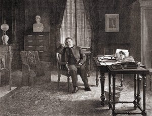 Louis Pasteur in his office at the institute. 19th century engraving. av Unknown artist