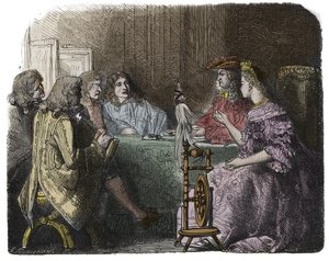 Louis XIV Transacting Business with his Ministers in the Apartments of Madame de Maintenon (engraving) av Unknown artist
